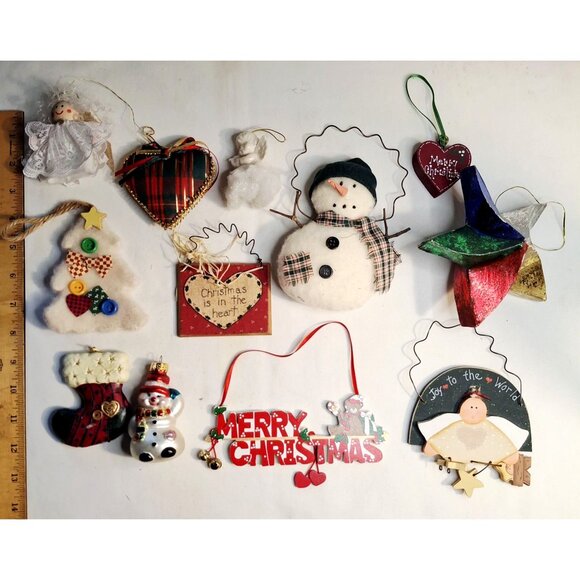 Vintage Other - Christmas Ornaments Set Of 10 Assorted Styles Snowman Angel Heart Star Tree & Mo